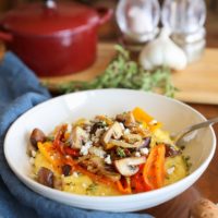 Creamy Polenta with Caramelized Onions, Peppers, and Mushrooms | TheRoastedRoot.net #vegetarian #glutenfree #dinner