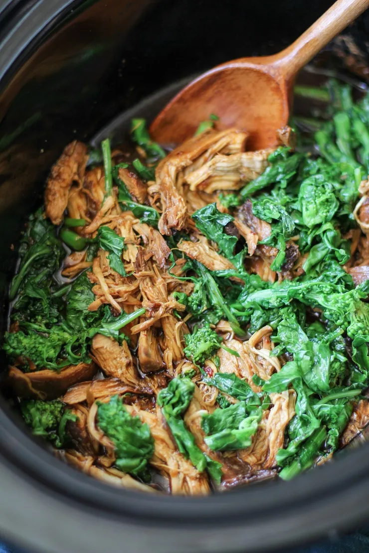 Crock Pot Teriyaki Chicken with Broccoli Rabe | TheRoastedRoot.net #healthy #dinner #recipe #glutenfree #paleo 