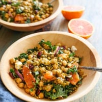 Curried Lentil, Chickpea, and Kale Salad with Citrus Dressing | TheRoastedRoot.net #healthy #recipe #vegetarian #glutenfree