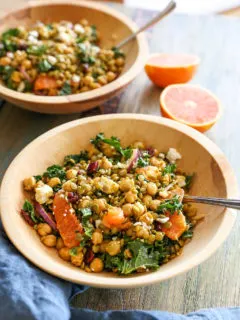 Curried Lentil, Chickpea, and Kale Salad with Citrus Dressing | TheRoastedRoot.net #healthy #recipe #vegetarian #glutenfree