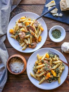 One Pot Butternut Squash and Sausage Pasta | TheRoastedRoot.net #recipe #dinner #glutenfree