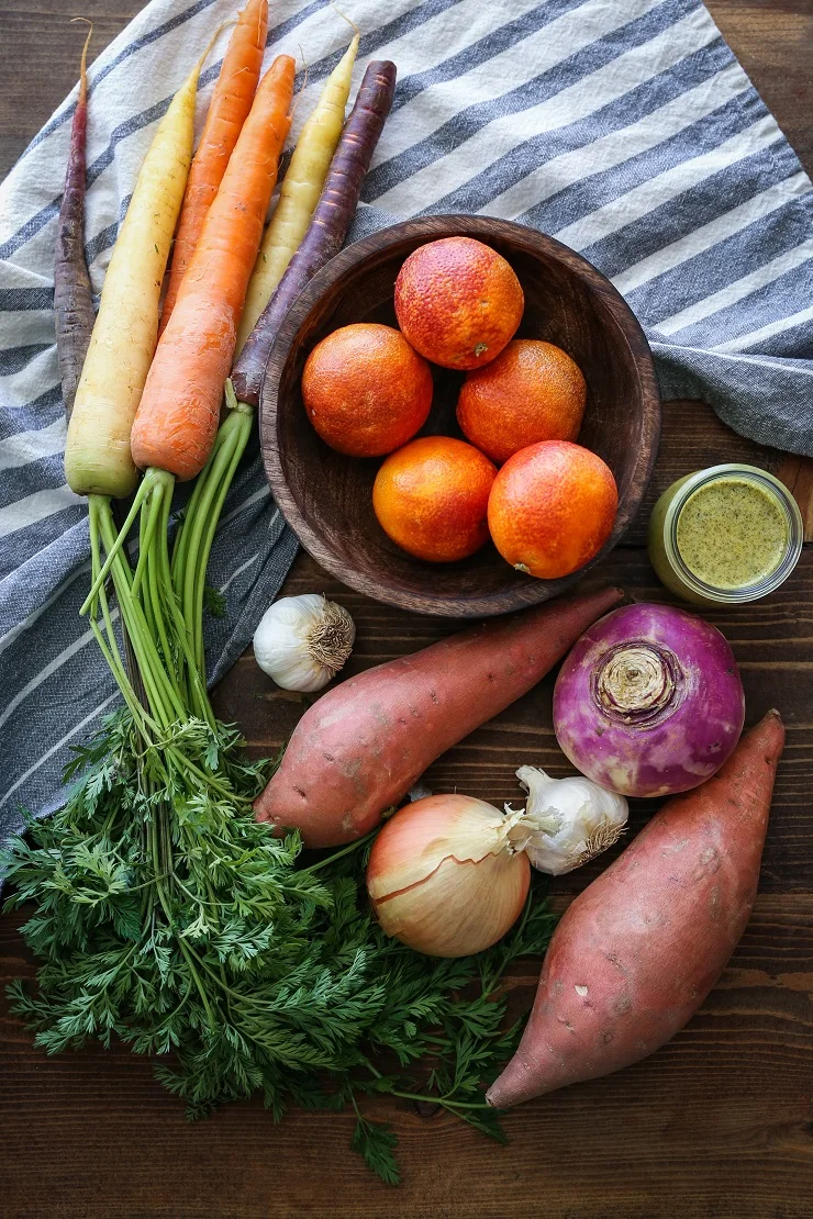 Orange Ginger Turmeric Roasted Root Vegetables | TheRoastedRoot.net #healthy #glutenfree #vegetarian #paleo