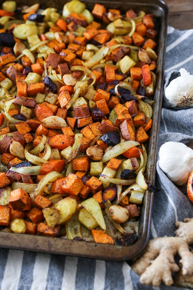 Orange Ginger Turmeric Roasted Root Vegetables | TheRoastedRoot.net #healthy #glutenfree #vegetarian #paleo