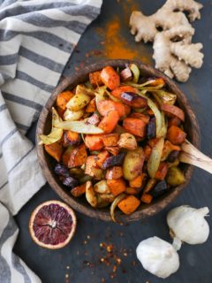 Orange Ginger Turmeric Roasted Root Vegetables | TheRoastedRoot.net #healthy #glutenfree #vegetarian #paleo