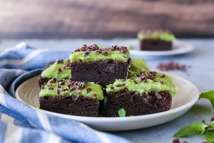 Cassava Flour Mint Brownies - grain-free, refined sugar-free, dairy-free | TheRoastedRoot.net #dessert #recipe #stpatricksday