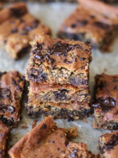 Peanut Butter Chocolate Chip Chickpea Bars - gluten-free, refined sugar-free, dairy-free, and packed with protein and fiber! | TheRoastedRoot.net #glutenfree #healthy #dessert #recipe