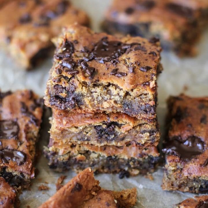 Peanut Butter Chocolate Chip Chickpea Bars - gluten-free, refined sugar-free, dairy-free, and packed with protein and fiber! | TheRoastedRoot.net #glutenfree #healthy #dessert #recipe