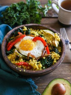 Savory Quinoa Breakfast Bowls with Peppers and Kale | TheRoastedRoot.net #healthy #breakfast #paleo #glutenfree #recipe