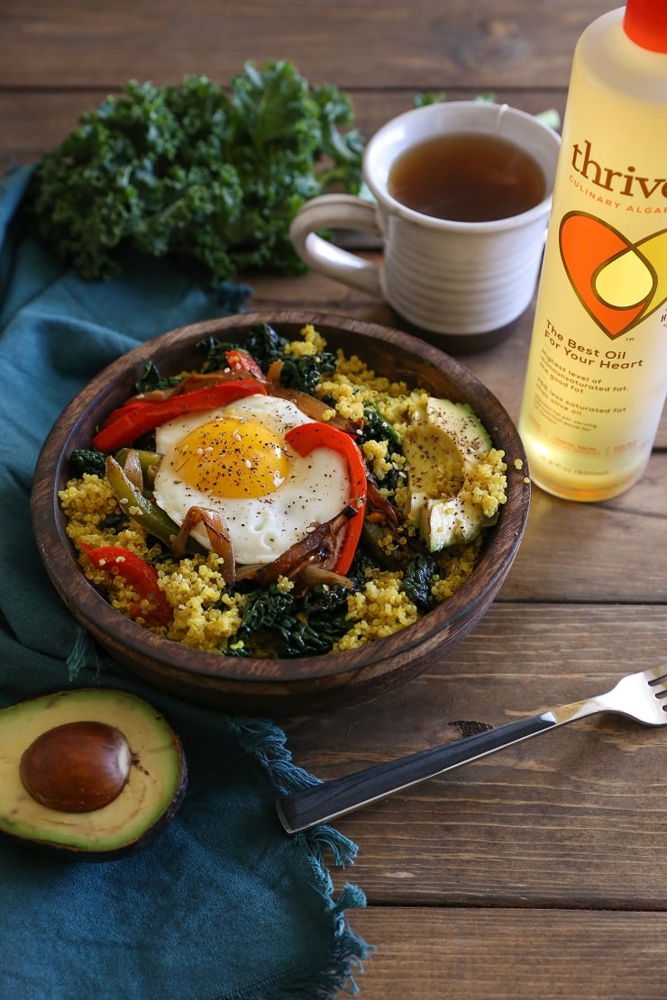 Savory Quinoa Breakfast Bowls with Peppers and Kale | TheRoastedRoot.net #healthy #breakfast #paleo #glutenfree #recipe