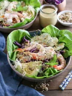 Spring Roll Bowls with Sunflower Butter Sauce | TheRoastedRoot.net #healthy #dinner #recipe #paleo