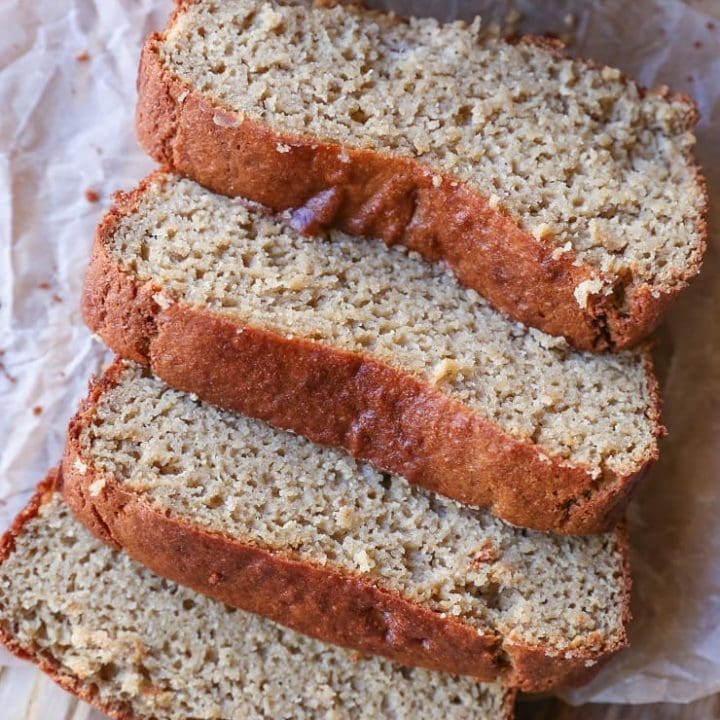 Grain-Free Almond Butter Banana Bread made with almond flour and pure maple syrup. Gluten-free, paleo friendly, and healthy!