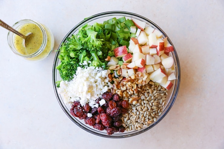 Mayo-Free Broccoli Salad with Lemon Poppy Seed Dressing | TheRoastedRoot.net #healthy #vegetarian #recipe 