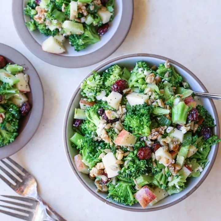 Mayo-Free Broccoli Salad with Lemon Poppy Seed Dressing | TheRoastedRoot.net #healthy #vegetarian #recipe