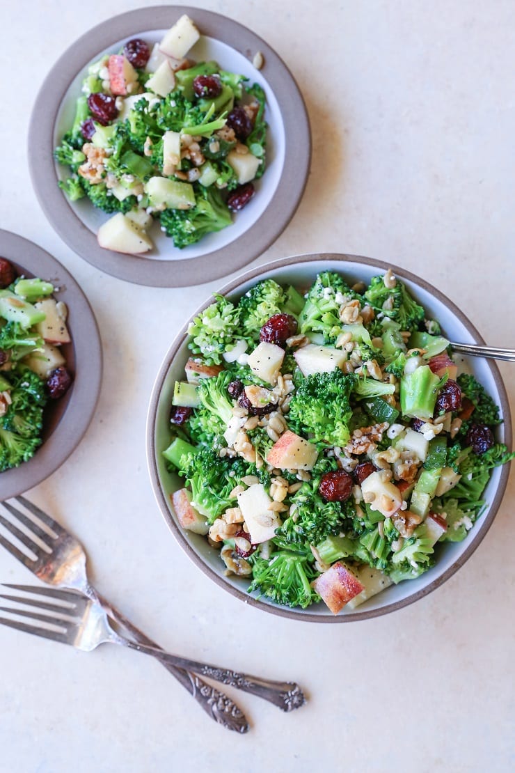 Mayo-Free Broccoli Salad with Lemon Poppy Seed Dressing | TheRoastedRoot.net #healthy #vegetarian #recipe 