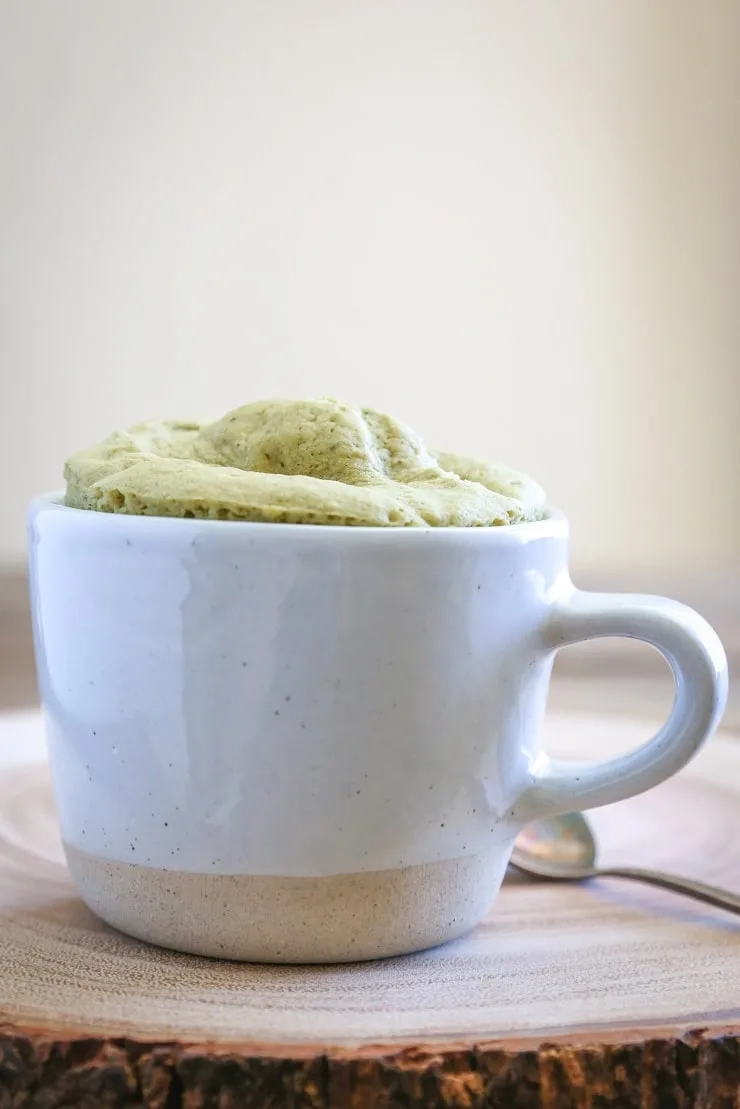 Gluten-free, naturally sweetened Matcha Mug Cake - a quick and easy dessert for one!