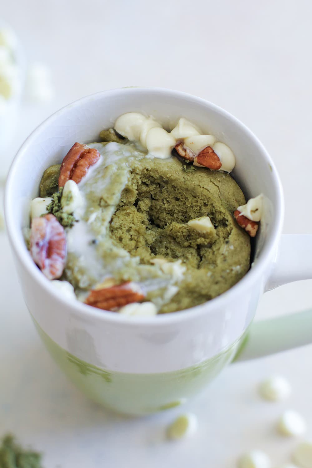 Matcha Mug Cake made in 5 minutes. Gluten-free and refined sugar-free.