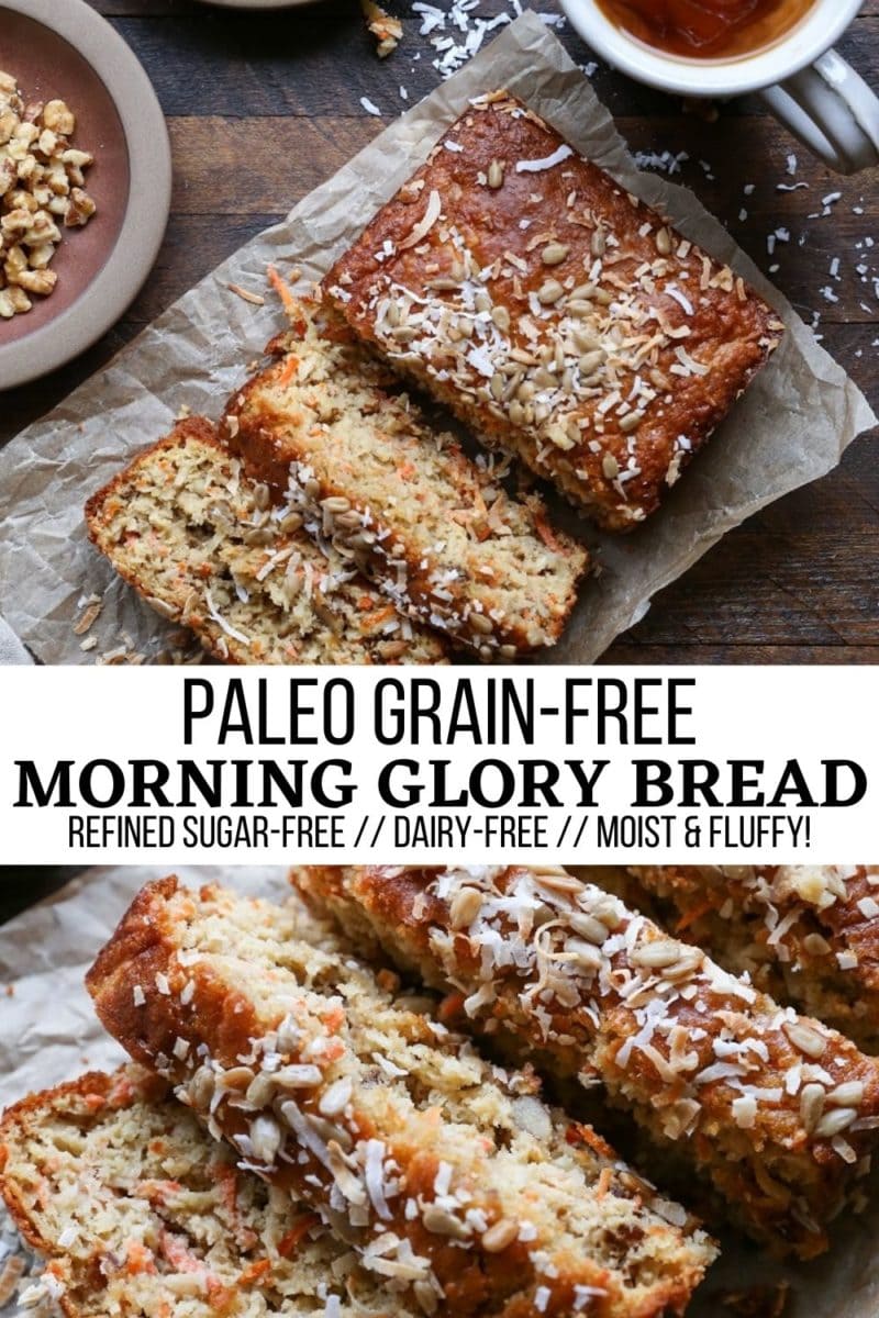 Paleo Morning Glory Bread made with almond flour - flavorful, fluffy, moist delicious healthy sweet quick bread for breakfast or snack! Dairy-free, refined sugar-free and healthy!
