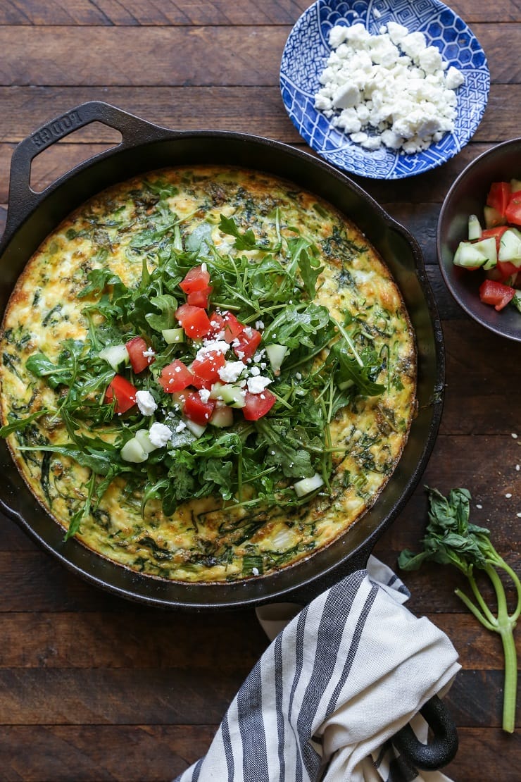 Zucchini, Arugula, and Feta Frittata | TheRoastedRoot.net #vegetarian #breakfast #healthy