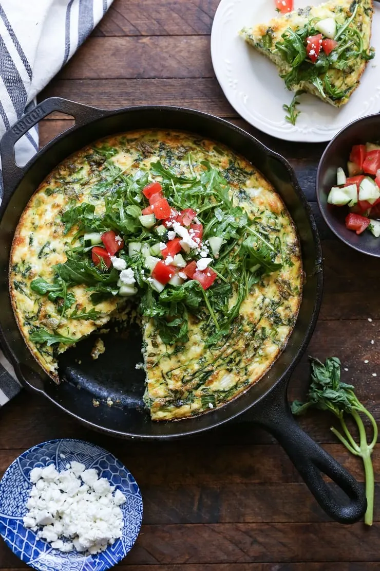 Zucchini, Arugula, and Feta Frittata | TheRoastedRoot.net #vegetarian #breakfast #healthy