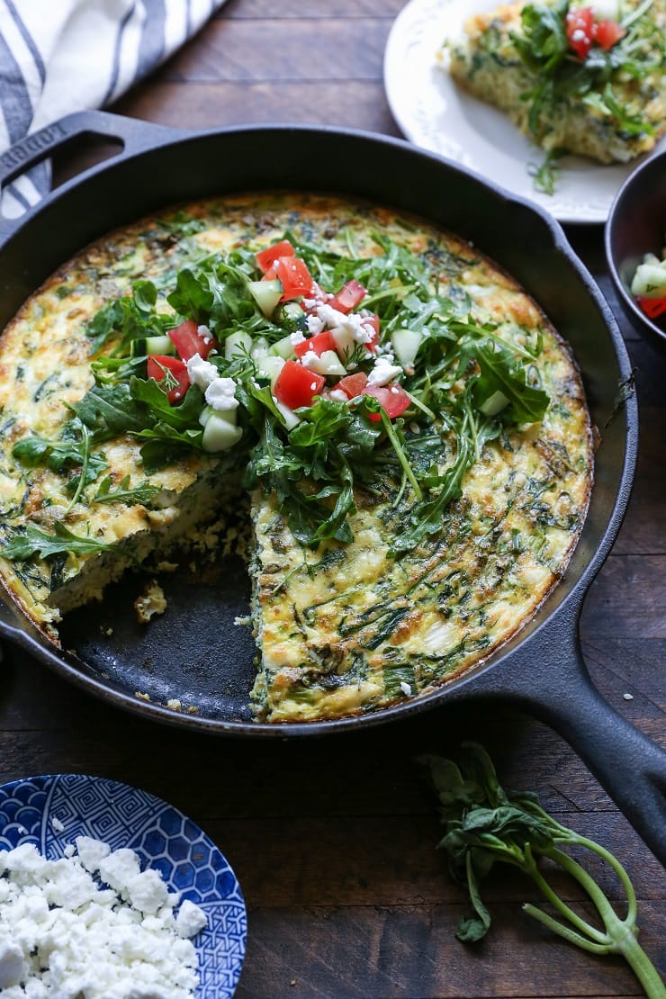 Zucchini, Arugula, and Feta Frittata | TheRoastedRoot.net #vegetarian #breakfast #healthy