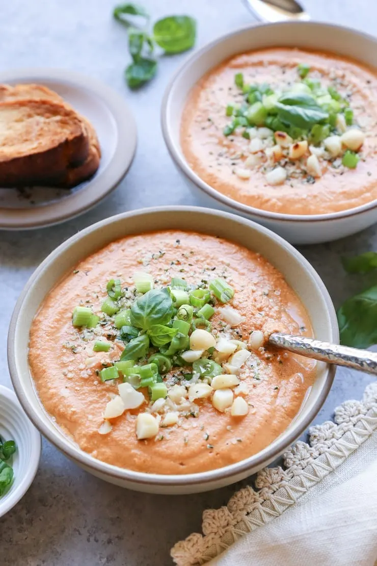 Creamy Vegan Tomato Basil Soup - a dairy-free, gluten-free recipe made with all whole food ingredients! 