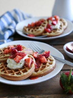 Grain-Free Almond Flour Waffles made in your blender for a quick, healthy paleo breakfast. Gluten-free, dairy-free and delicious!