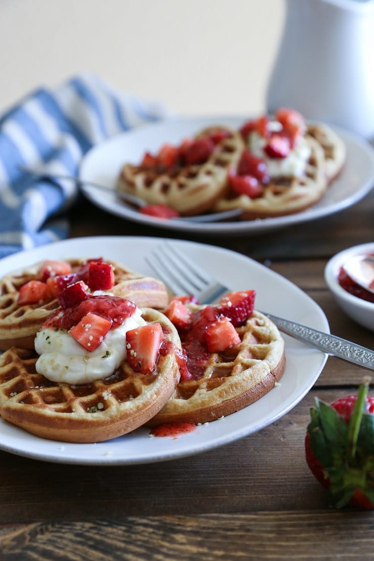 Grain-Free Almond Flour Waffles made in your blender for a quick, healthy paleo breakfast. Gluten-free, dairy-free and delicious!