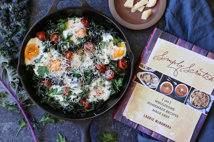 Tomato, Kale, and Parmesan Baked Eggs is a healthful vegetarian breakfast - super quick and easy to prepare!