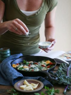 Tomato, Kale, and Parmesan Baked Eggs - a nutritious vegetarian breakfast that requires only a few ingredients.