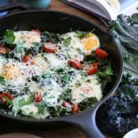Tomato, Kale, and Parmesan Baked Eggs - a rustic, filling and healthy vegetarian breakfast