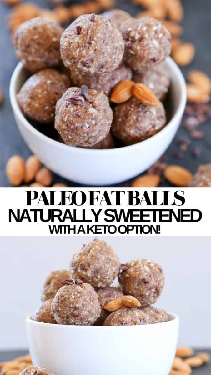 Paleo Fat Balls made with nuts and seeds - naturally sweetened healthy snack recipe. Includes a keto option!