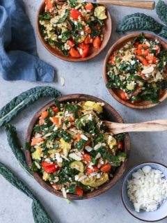 Roasted Vegetable and Rice Kale Salad is the perfect healthy side dish for summer picnics and barbecues