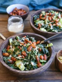The Best Vegan Kale Caesar Salad Recipe - made with all whole food ingredients. This paleo caesar salad is perfect for gatherings!