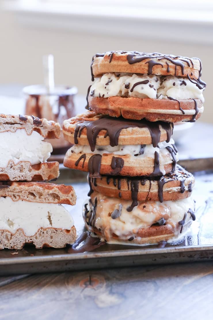 Grain-Free Waffle Ice Cream Sandwiches with Paleo Chocolate Magic Shell