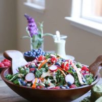 Kale and Blueberry Salad with Vegan Buttermilk Dressing - the perfect healthy option for bringing to picnics and barbecues!