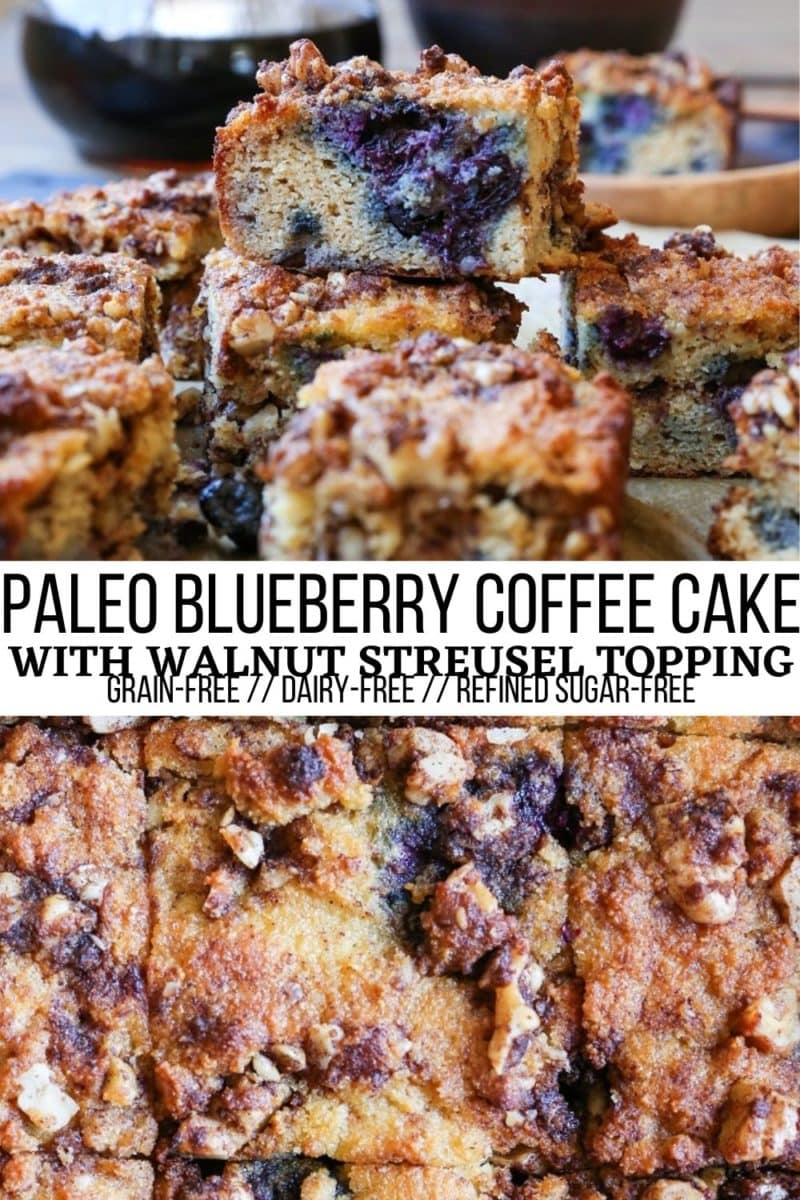 Paleo Blueberry Coffee Cake made grain-free, dairy-free, refined sugar-free and delicious! The streusel topping is everything!