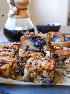 stack of paleo blueberry coffee cake