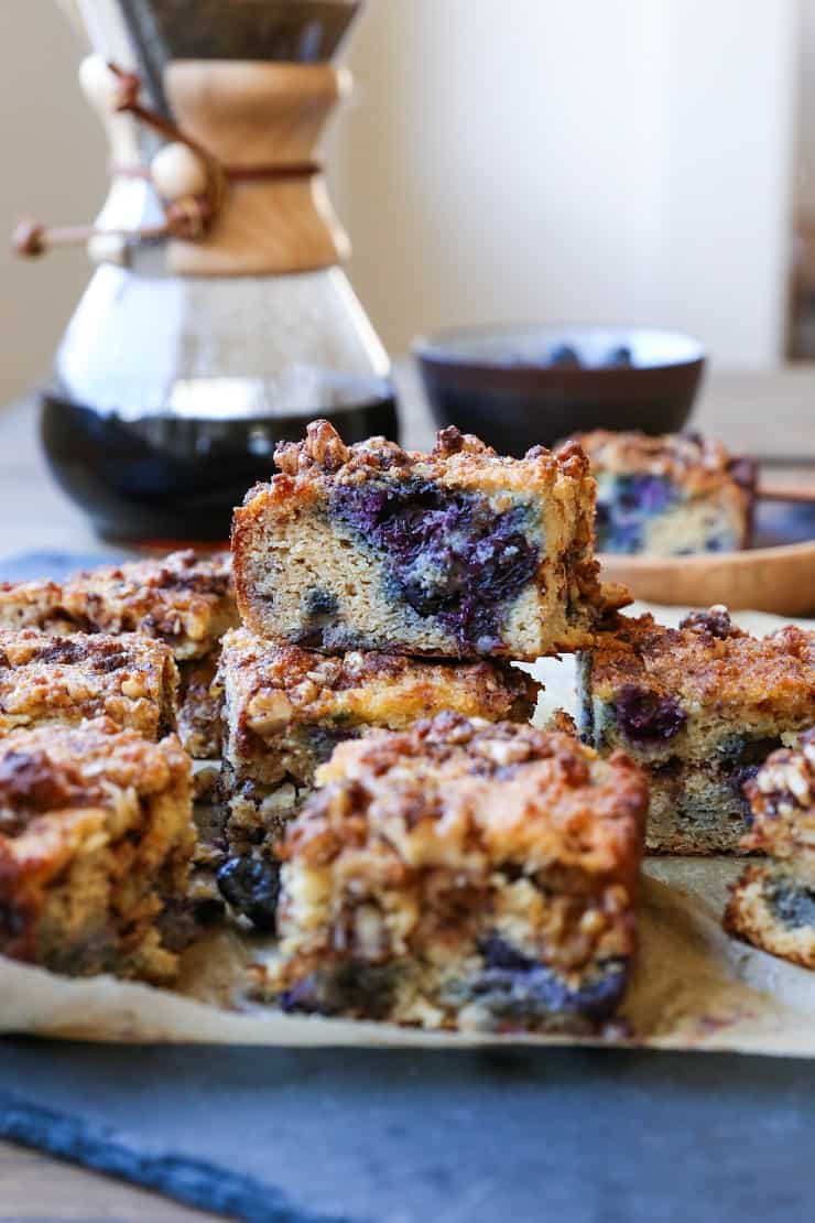 stack of paleo blueberry coffee cake