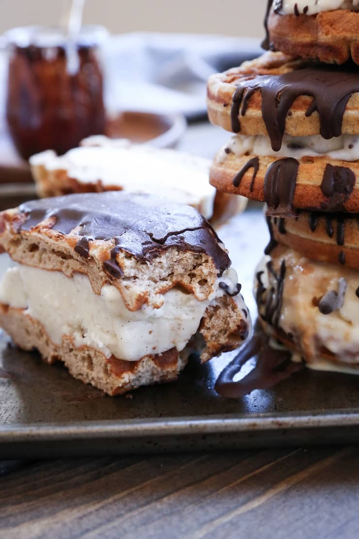 Waffle Ice Cream Sandwich with Paleo Chocolate Magic Shell