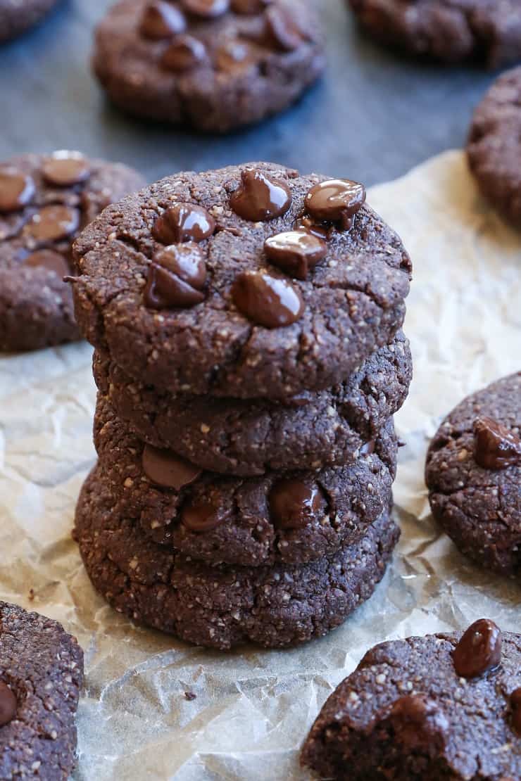 Paleo Double Chocolate Chip Cookies - grain-free, naturally sweetened, dairy-free, and healthy!