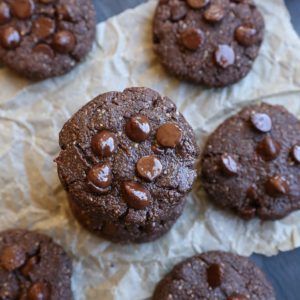 Paleo Double Chocolate Chip Cookies - a healthy cookie recipe made with almond flour, coconut oil, and pure maple syrup. Dairy-free, and naturally sweetened!