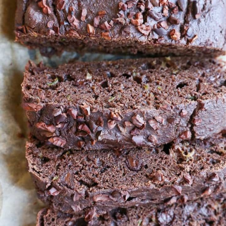 Paleo Double Chocolate Zucchini Bread made with almond flour and pure maple syrup - this healthy quickbread is grain-free, dairy-free, refined sugar-free, and easily prepared in your blender
