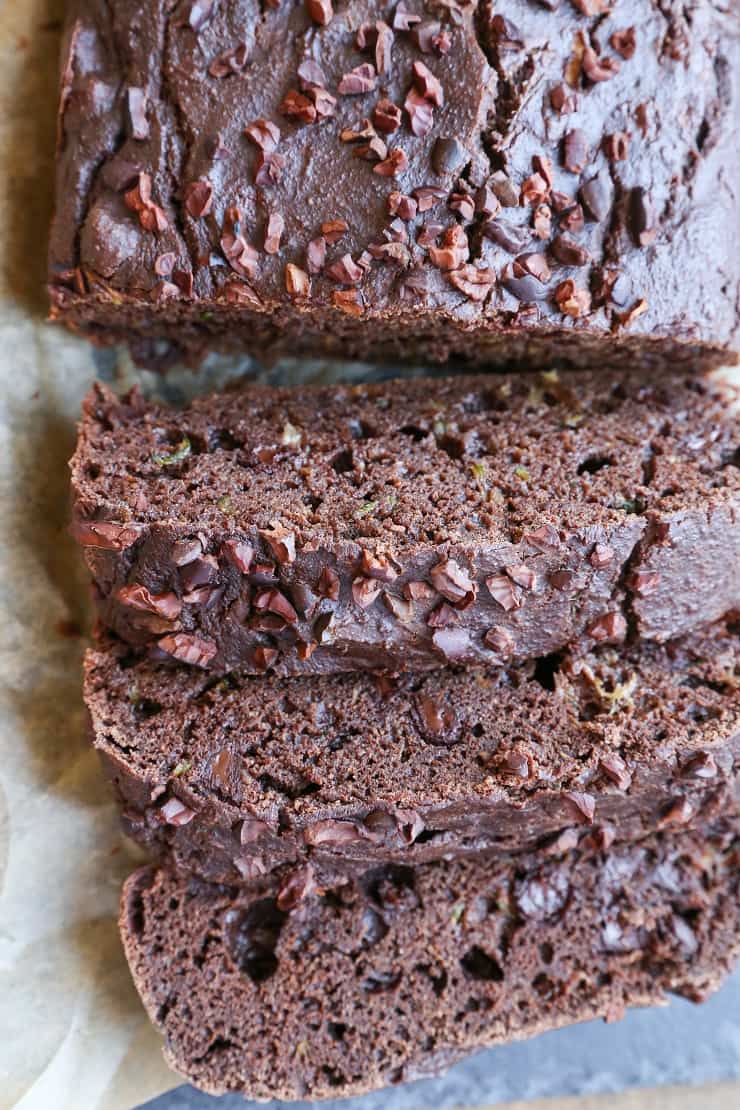 Paleo Double Chocolate Zucchini Bread made with almond flour and pure maple syrup - this healthy quickbread is grain-free, dairy-free, refined sugar-free, and easily prepared in your blender