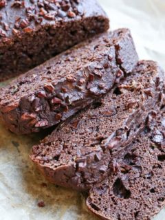 Paleo Double Chocolate Zucchini Bread made with almond flour and pure maple syrup - this healthy quickbread is grain-free, dairy-free, refined sugar-free, and easily prepared in your blender