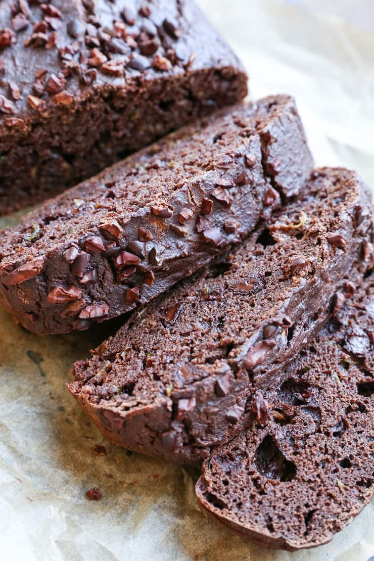 Paleo Double Chocolate Zucchini Bread made with almond flour and pure maple syrup - this healthy quickbread is grain-free, dairy-free, refined sugar-free, and easily prepared in your blender