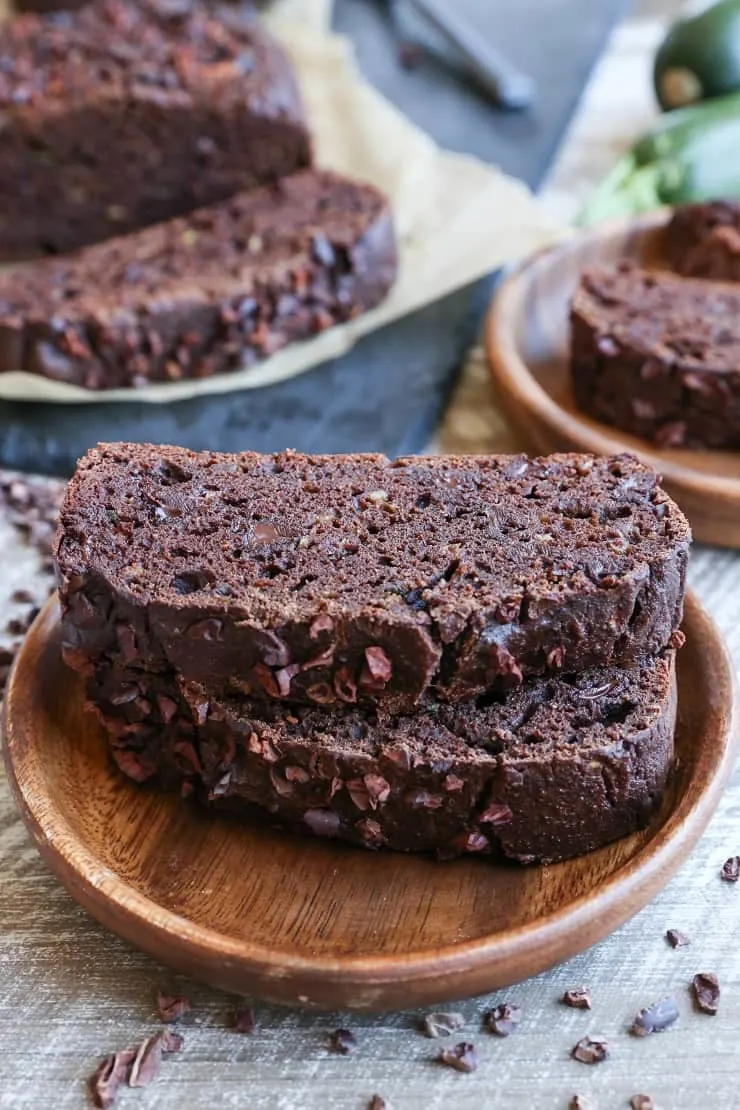 Paleo Double Chocolate Zucchini Bread made with almond flour and pure maple syrup - this healthy quickbread is grain-free, dairy-free, refined sugar-free, and easily prepared in your blender