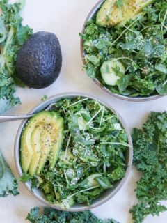 Vegan and Paleo Raw Power Bowls with broccoli, kale, spinach, cucumber, avocado, and more!