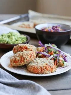 Sunflower seed-crusted Sweet Potato and Parsnip Fritters - a vegan and paleo side dish or dinner