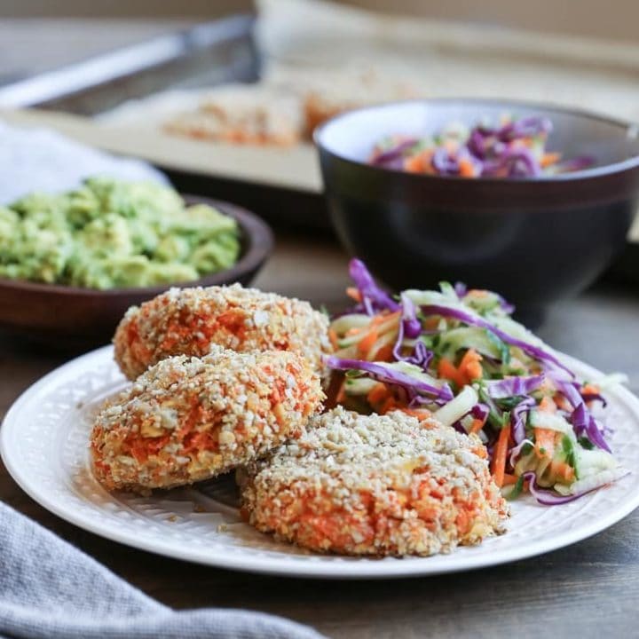 Sunflower seed-crusted Sweet Potato and Parsnip Fritters - a vegan and paleo side dish or dinner