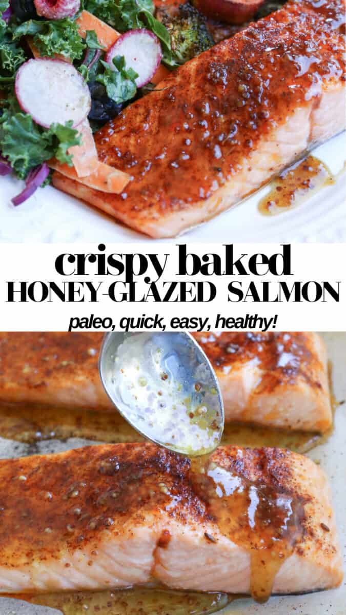 Crispy Honey-Glazed Salmon takes no more than 30 minutes to make and is a healthy flavorful dinner recipe! Paleo, refined sugar-free, and nutritious!